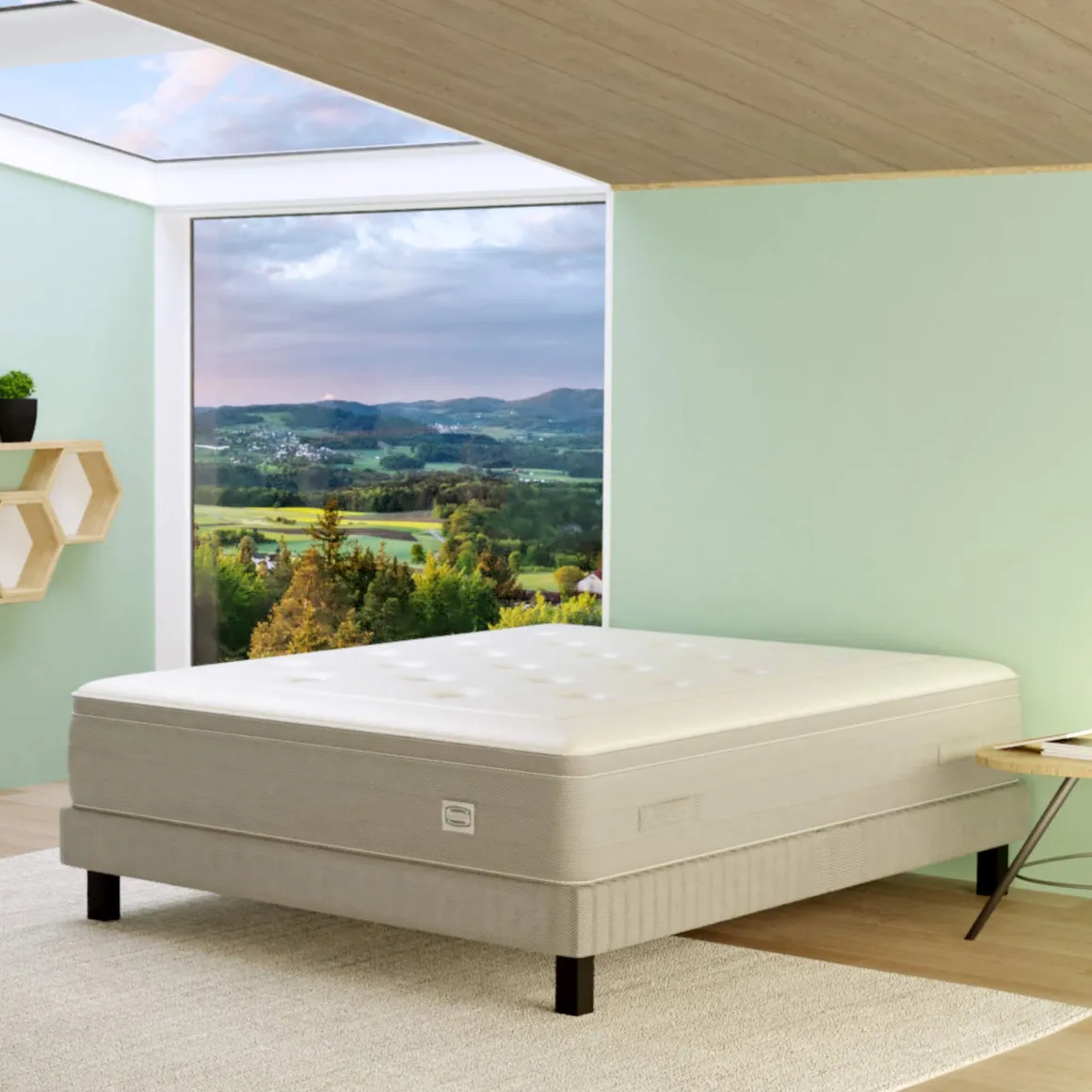 Ensemble matelas sommier pieds Simmons 651 ressorts ensachés + mousse mémoire de forme SW6