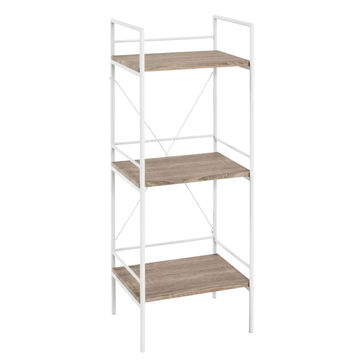 Etagère 3 plateaux en bois imitation chêne clair et blanc laqué - ET15007