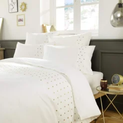 Housse de couette brodée plis religieuses blanc