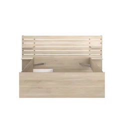 Lit adulte avec tête de lit et chevet en bois naturel CLEM
