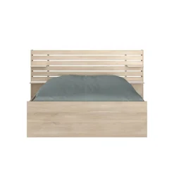 Lit adulte avec tête de lit et tiroirs bois naturel CLEM
