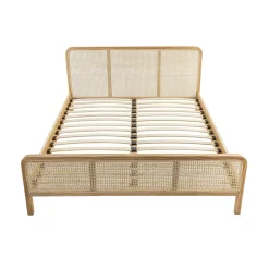 Lit adulte en pin massif avec véritable cannage + set de 2 planches de chevet cannage