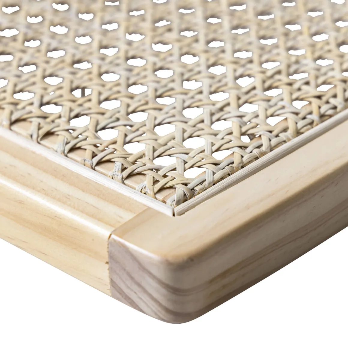 Lit adulte en pin massif avec véritable cannage + set de 2 planches de chevet cannage