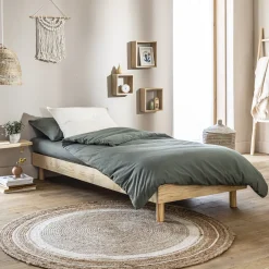 Lit adulte en pin massif avec véritable cannage + set de 2 planches de chevet cannage