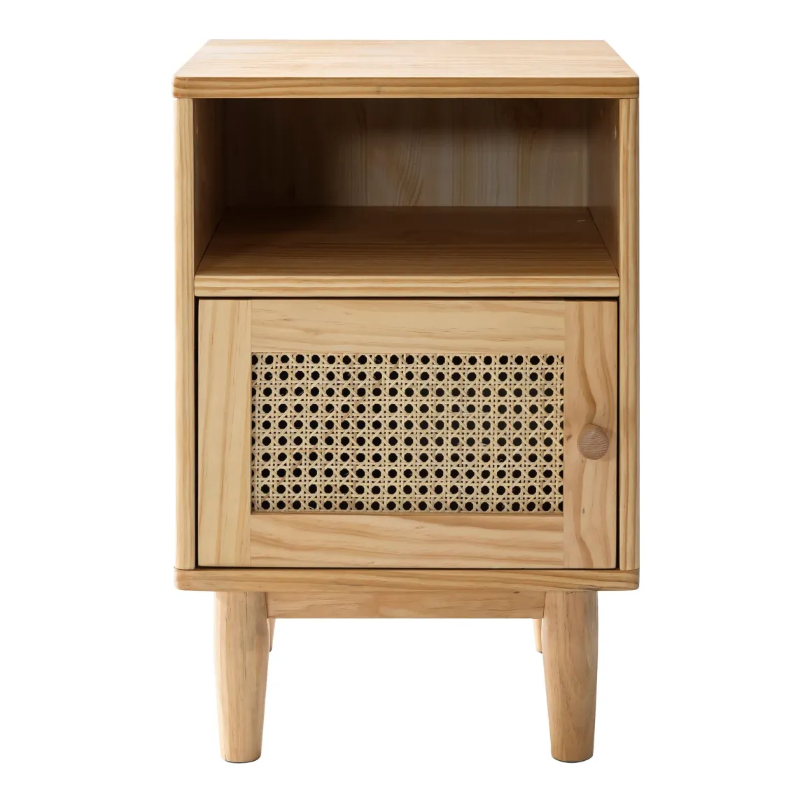 Lit adulte en pin massif tête de lit cannage + 2 chevets cannage ANNA