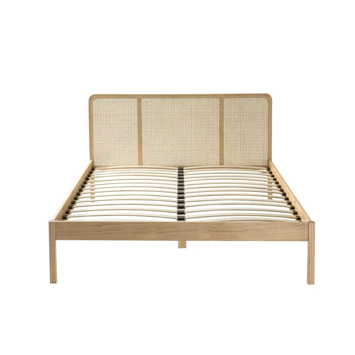 Lit adulte en pin massif tête de lit cannage + set de 2 chevets cannage ANNA