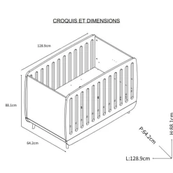 Lit bébé à barreaux LOUISON 60x120 - LT7086