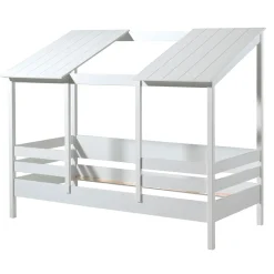 Lit cabane enfant avec toit en bois blanc 90x200