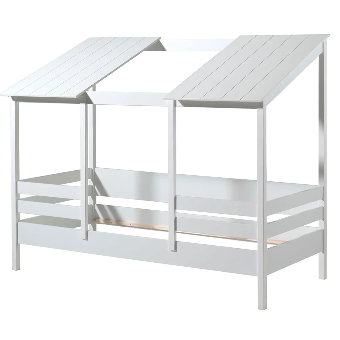 Lit cabane enfant avec toit en bois blanc 90x200