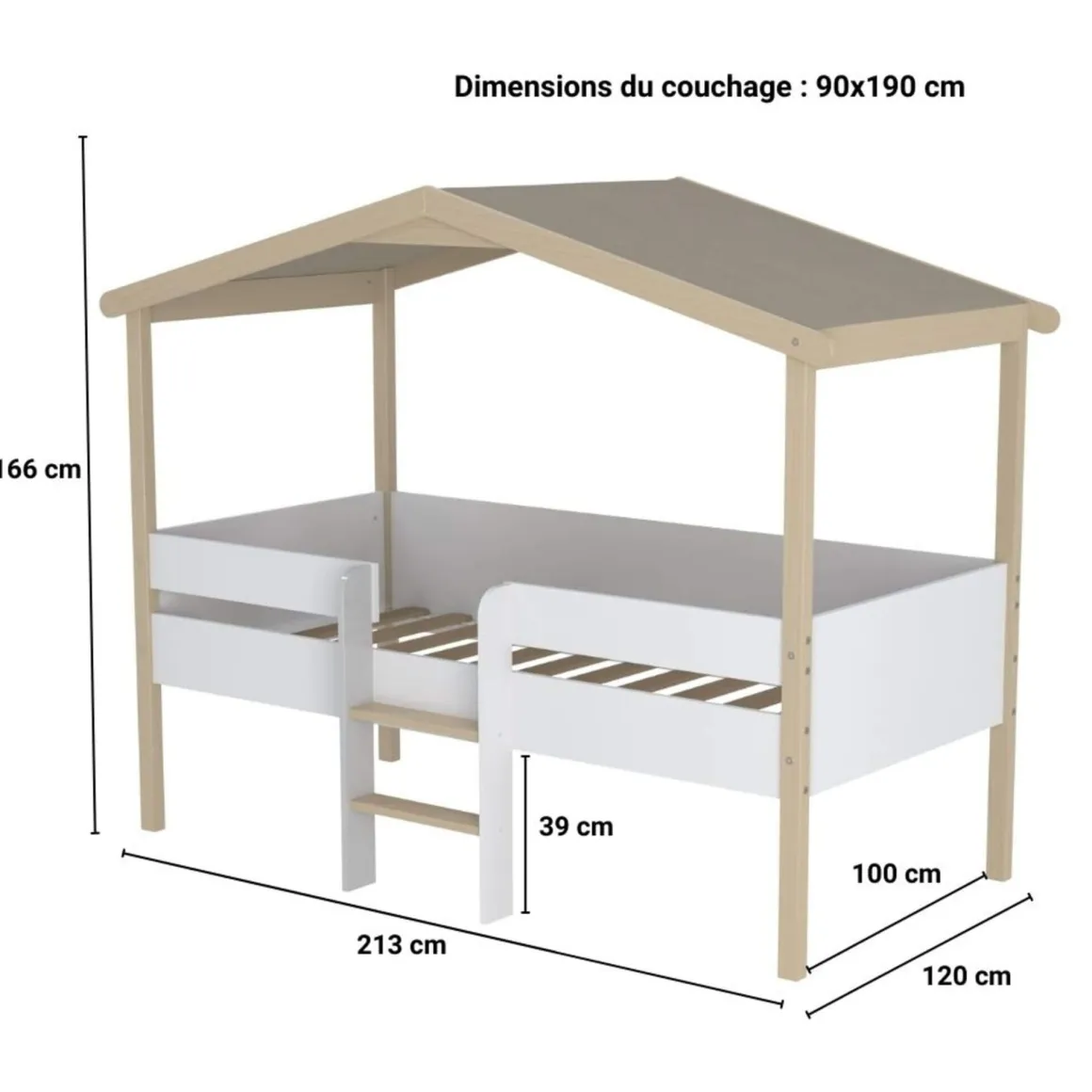 Lit cabane enfant en hêtre massif 90x190 - LT14051