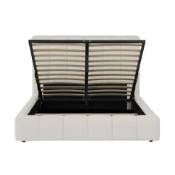 Lit coffre en tissu avec tête de lit beige
