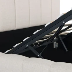 Lit coffre en tissu avec tête de lit beige