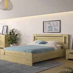 Lit en bois clair avec led sensitive - LT5072