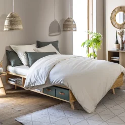 Lit en bois massif naturel avec rangements - LT17024