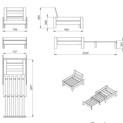 Lit enfant mezzanine avec fauteuil convertible en bois massif 90x200 cm - LT2045