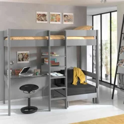 Lit enfant mezzanine avec fauteuil convertible en bois massif 90x200 cm - LT2045