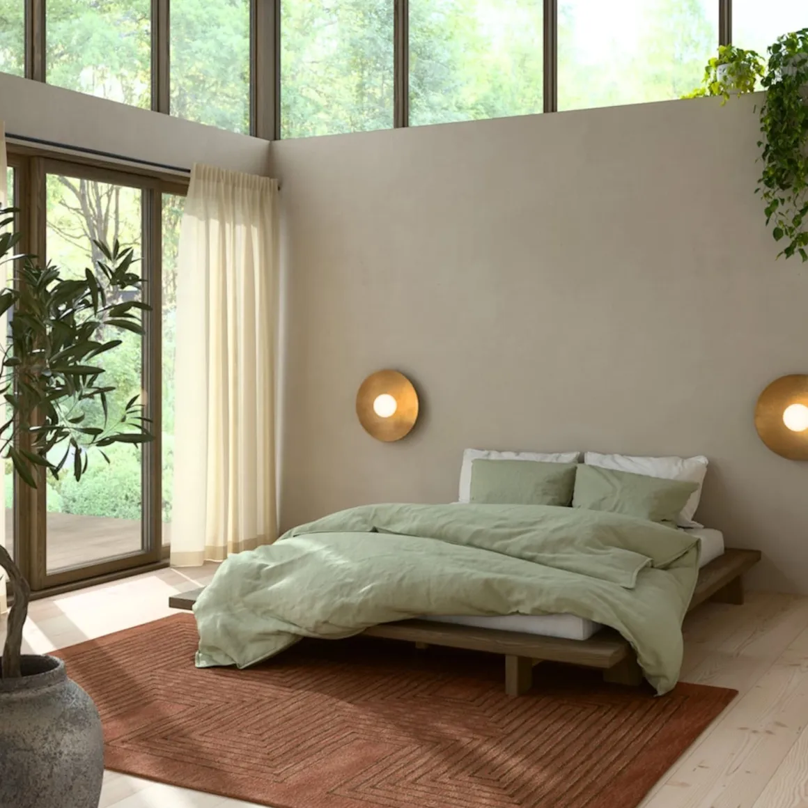 Lit en pin massif avec tables de chevet JAPAN