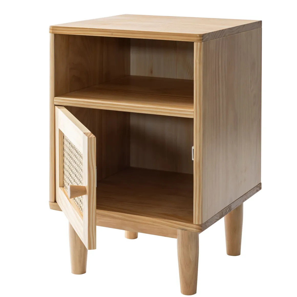 Lit en pin massif avec véritable cannage + table de chevet cannage ANNA