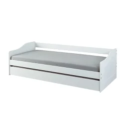 Lit gigogne en bois massif blanc avec sommier à lattes intégré 90x190 - LT12125