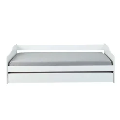 Lit gigogne en bois massif blanc avec sommier à lattes intégré 90x190 - LT12125