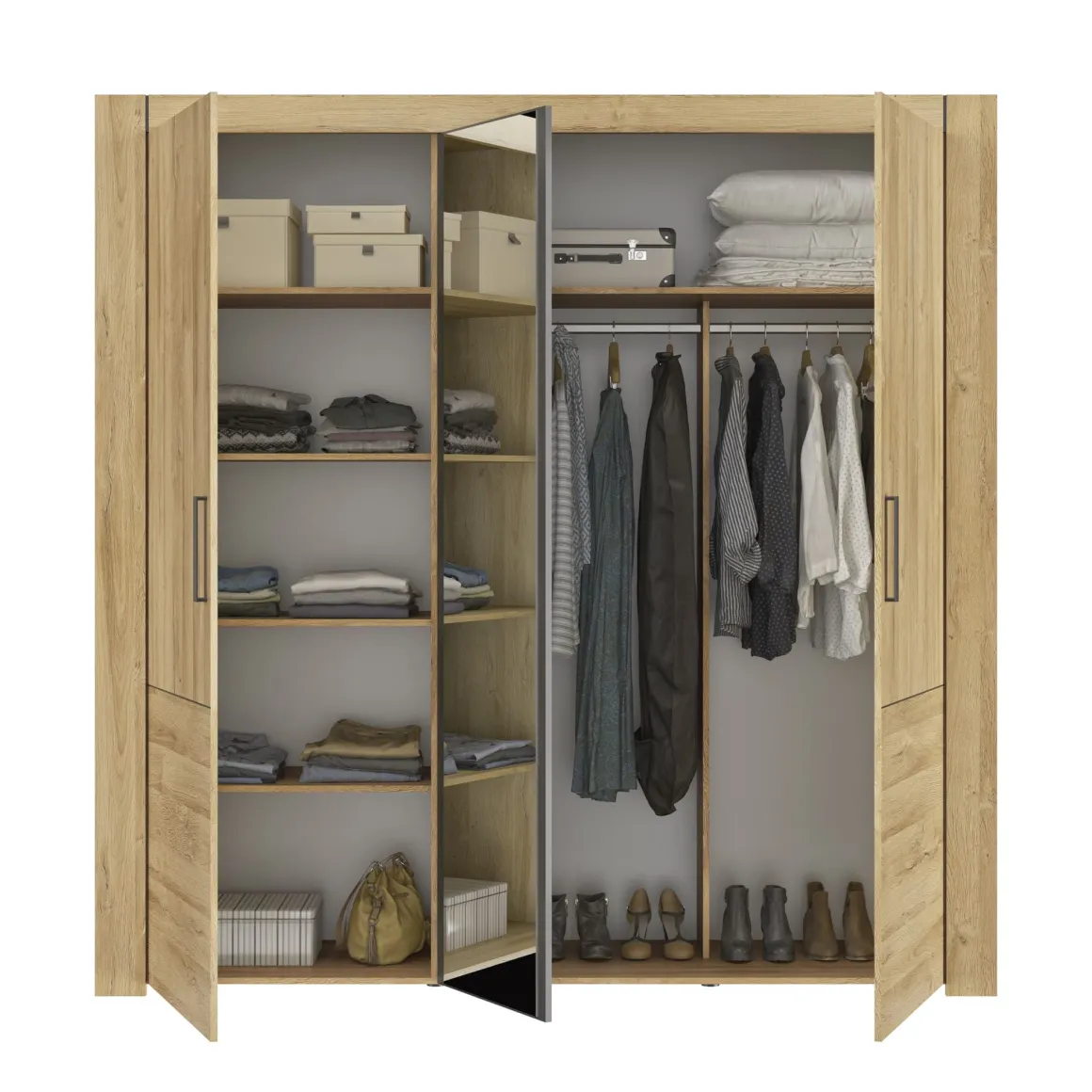 Lit led sensitive et armoire en bois clair - LT5084