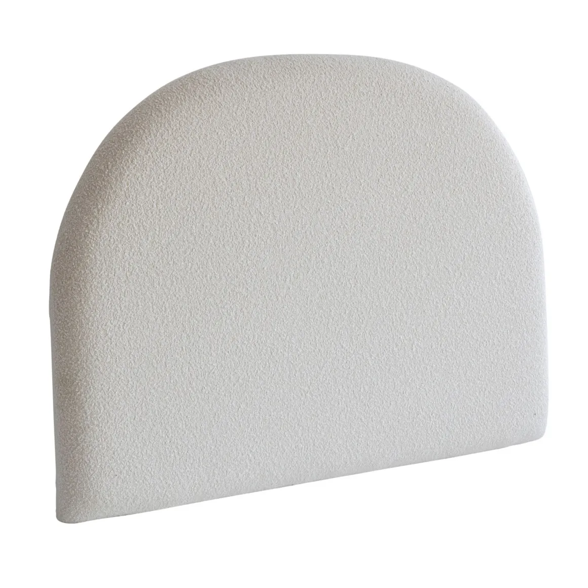 Lit tissu beige avec tête de lit bouclette