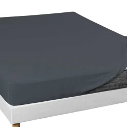 Lot de 2 draps housses jersey anthracite bonnet 30 cm 100% coton biologique