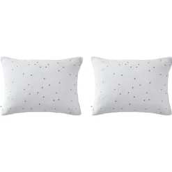 Lot de 2 taies d'oreillers à pois brodés double gaze de coton