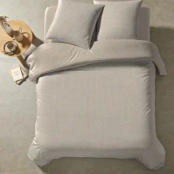 Parure de lit coton à pois taupe Terre de Nuit Auguste