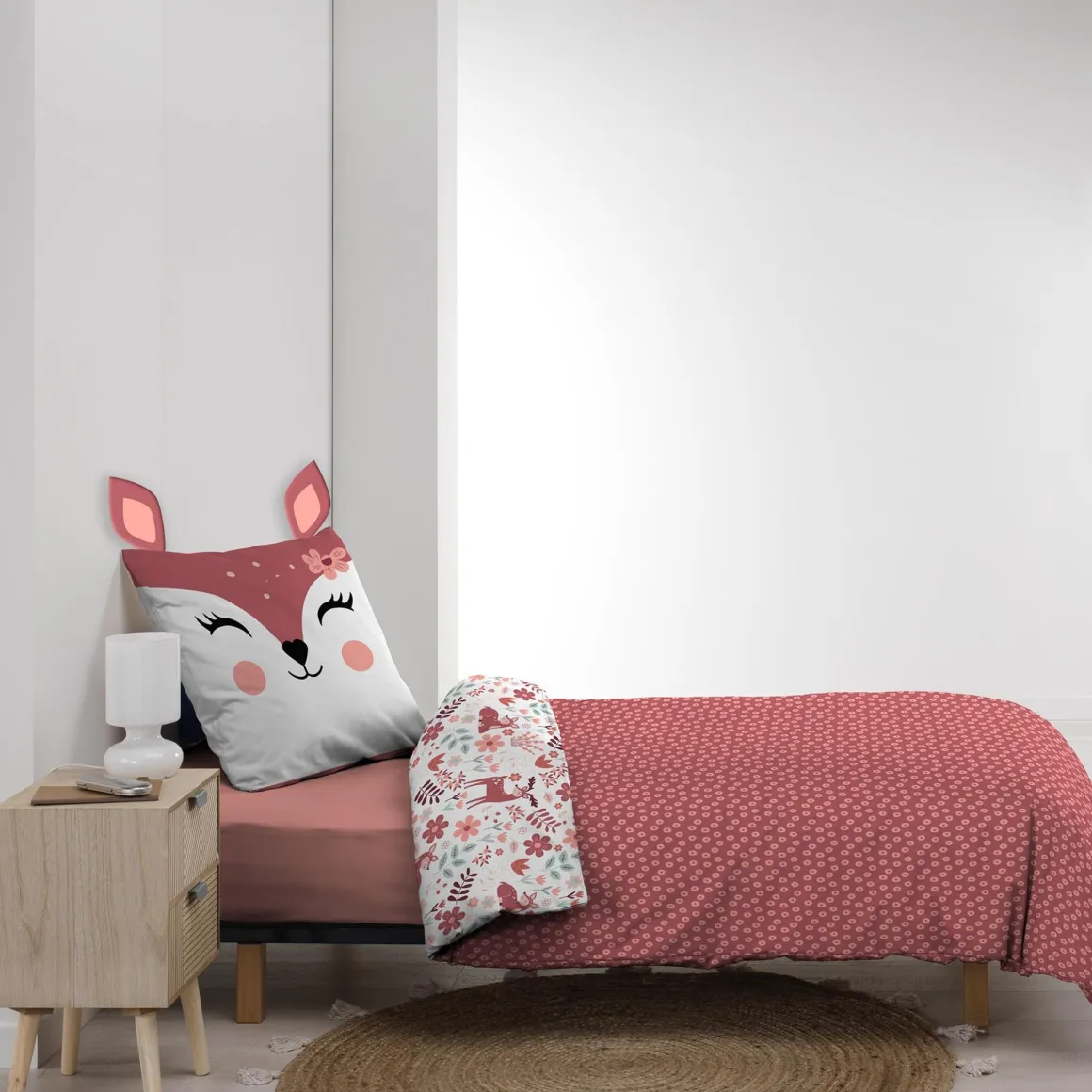 Parure de lit enfant réversible 140x200 coton Douceur d'Intérieur Biche