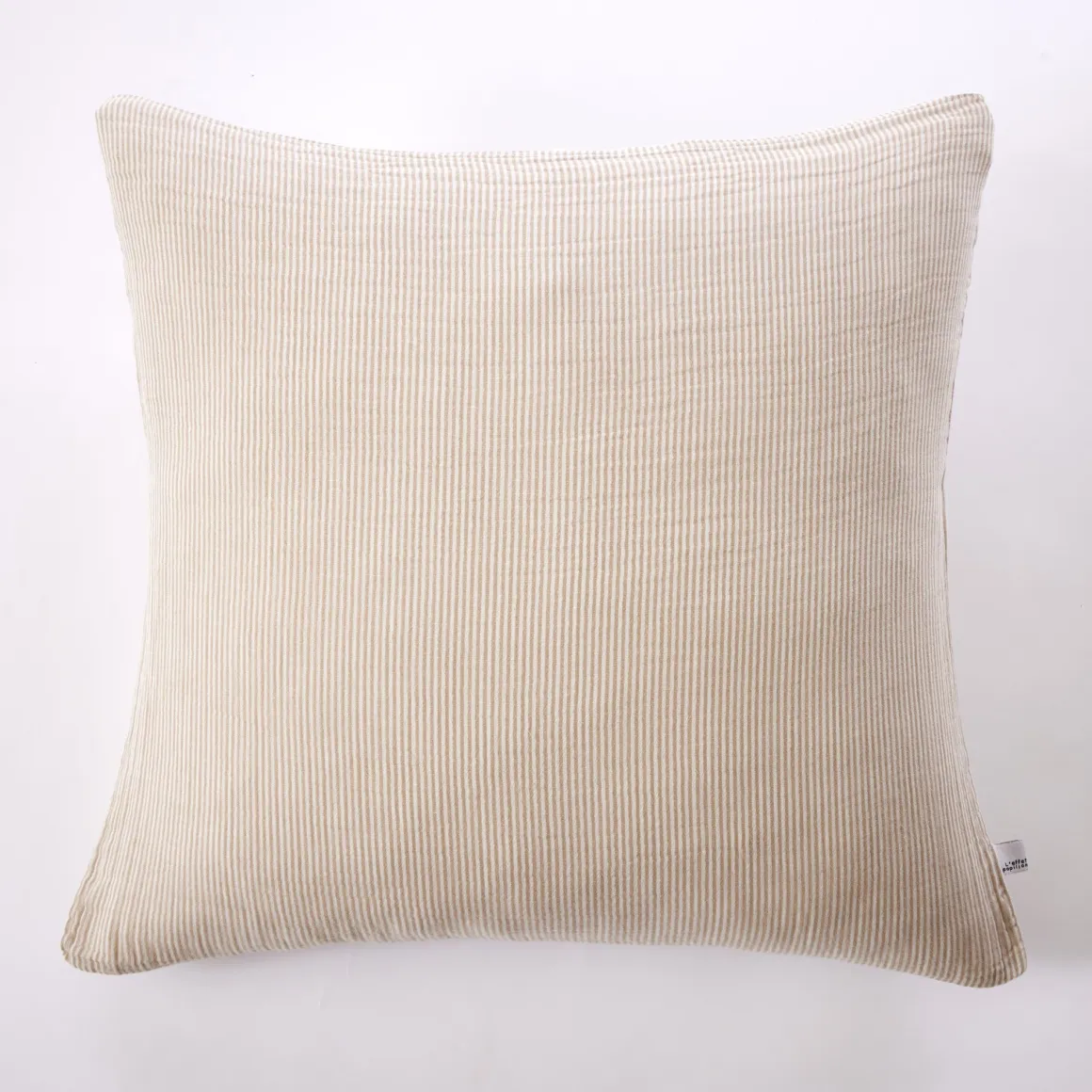 Parure de lit gaze de coton à rayures beige Terre de Nuit Ninon
