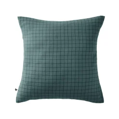 Taie d'oreiller à carreaux double gaze de coton bleu canard