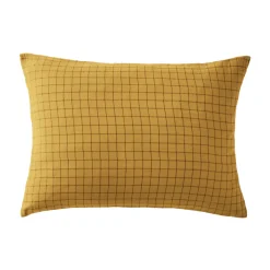 Taie d'oreiller à carreaux double gaze de coton jaune