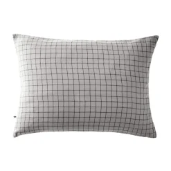 Taie d'oreiller à carreaux double gaze de coton gris