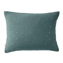 Taie d'oreiller à pois brodés double gaze de coton