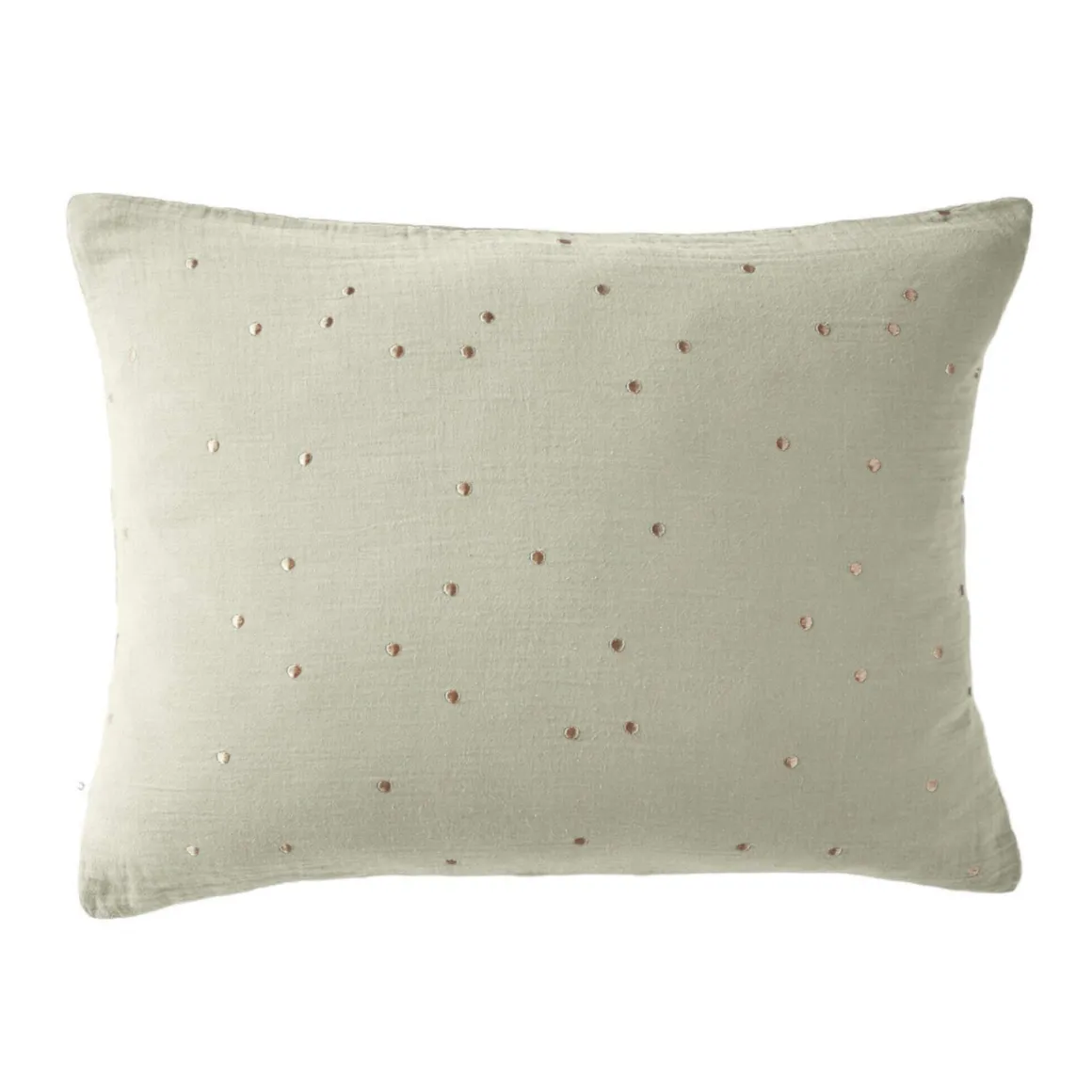 Taie d'oreiller à pois brodés double gaze de coton