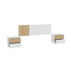 Tête de lit réversible avec 2 chevets 2 tiroirs - Blanc et bois naturel - TL81012